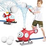 Outdoor Water Sprinkler Baseball Toy: 2 in 1 Helicopter T Ball Set Summer Water Game Attaches to Garden Hose, Fun Outside Play Lawn Backyard Pool Party for Kids Age 3 4 5 6 7 8, 12 Gifts