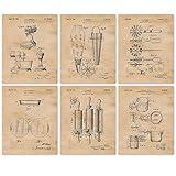 Vintage Baking Patent Prints, 6 (8x10) Unframed Photos, Wall Art Decor Gift for Home Work Office Studio Kitchen Diner Restaurant Shop School Student Teacher Coach Chef Cook Cullinary Pastry Bistro