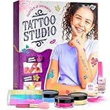 Temporary Shimmery Tattoo Studio Kit for Kids - Glitter & Metallic Fake Tattoos for Girls - Birthday Gift Ideas for Girl - Best Craft Kits Toys Stuff for Ages 6, 7, 8, 9, 10, 11 Year Old - Cool Gifts