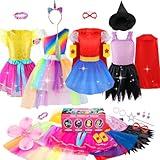 Jeowoqao Girls Dress up Trunk Princess Set, 24 PCS Pretend Play Costume Set, Fairytale, Supergirl, Princess, Rainbow Girls Costume for Toddler/Little Girls Ages 3-5yrs