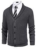 COOFANDY Men's Cotton Shawl Collar Cardigan Sweaters Button Up Slim Fit Rib Knit Sweater with Pockets Dark Grey