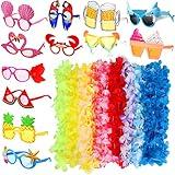 12 Pcs Luau Party Sunglasses and 12 Pcs Hawaiian Leis, Novelty Glasses Flowers Garlands Tropical Dress up Props Tropical Summer Beach Birthday Party Decoration Supplies Party