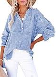 Dokotoo Womens Tops Early Fall Fashion Cotton Long Sleeve Shirts for Women School Outfits for Teachers Button V Neck Side Slit Blouses Work Office Dressy Casual Soft Loose Tunic Top Sky Blue 1X Large