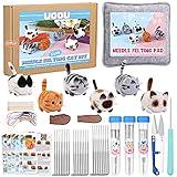 UOOU Needle Felting Beginners Kit with Box,Needles Felting Supplies with 24Pcs Felting Needles,Felting Pad,Wool Roving,DIY Needle Felting Cat Dolls