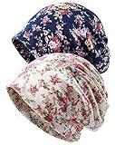 XYIYI Womens Chemo Headwear Hats Cotton Slouchy Beanie Cap Scarf (2pcs Floral Beige Blue-Z)