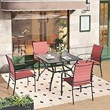 HERA'S HOUSE Red Patio Dining Set for 4, 5 Piece Outdoor Table and Chairs Set, 4 x Textilene Dining Chair, 37" Square Metal Dining Table, for Lawn Garden Backyard Deck