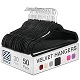Zober Velvet Hangers 50 Pack - Black for Coats, Pants & Dress Clothes - Non Slip w/ 360 Degree Swivel, Holds up to 10 lbs - Strong Felt Hangers for Clothing