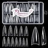 Ranrose 120PCS Short Nail Tips,Short Soft Gel Stiletto Nail Tips Half Cover False Nail Almond Shape Point Acrylic Sharp Artificial False Nail For DIY