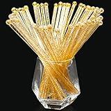 hapray 50-PCS Gold Glitter Plastic Swizzle Sticks, Crystal Cake Pops, Cocktail Coffee Drink Stirrers, Lolipop Stick for Christmas Party, 7.24 Inch