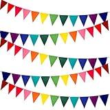 RUBFAC 60pcs Rainbow Pennant Banner Flags Colorful Felt Fabric Pennant Banners Reusable Pennants String for Carnival Theme Rainbow Birthday Party Decorations