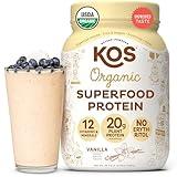 KOS Vegan Protein Powder Erythritol Free, Vanilla USDA Organic - Pea Protein Blend, Plant Based Superfood Rich in Vitamins & Minerals - Keto, Dairy Free - Meal Replacement for Women & Men, 28 Servings