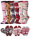 Chuarry 6 Pairs Funny Equestrian Socks for Women Knee High Horse Riding Socks Novelty Western Boot Socks for Horse Lover Gifts Equestrians Cow Derby Party Favors