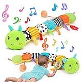 Baby Sensory Toy 0-6 Month Music Animal Stuffed Plush Caterpillar Toy for Infant 0-3-6 Month Tummy Time with Baby Mirror Crinkle Rattle for 6-12 Month Carseat Toy for Newborn Boys Girls Shower Gifts