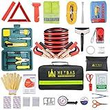 WETBAS Car Roadside Emergency Kit, Auto Vehicle Safety Emergency Road Side Assistance Kits Essentials, Solenoid Starter Repair Kit with Jumper Cables, Safety Hammer, Reflective Warning Triangle