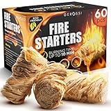 Fire Starter - Natural Pine Fire Starters for Fireplace, Campfires, Grill, Wood & Pellet Stove, Chimney, Fire Pit, BBQ, Smoker - 60 Pack w/10 Min Burning Time - All Weather & Odorless Firestarter