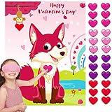 Joy Bang Valentines Games for Kids Pin The Heart on The Fox Valentine Games with 24PCS Heart Stickers for Valentines Day Party Games Kids Valentines Classroom School Activities Family Party Supplies