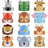 24 Pcs Animal Birthday Party Hats Animal Headbands Jungle Safari Animal Paper Party Crown for Girls Kids (Jungle Animal)