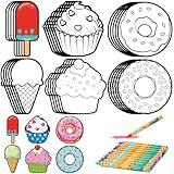 Gemscream 30 Pcs Dessert Crafts Color Your Own Sweet Treat Magnets for Kids DIY Coloring Ice Cream Magnet Kits for Art Donut Party Favors Birthday School Activities Ornaments