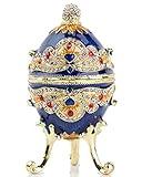 SEVENBEES Luxury Russian Faberge Egg Trinket Box Hinged Jewelry Box Hand Painted Enameled Faberge Egg Collectibles Gift with Austrian crystal