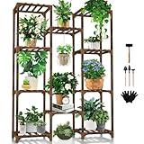 Uneedem Tall Shelf Stand Indoor Outdoor for Multiple Plants, 10 tiers 11 Pot Wood Plant Holder Rack for Room Corner Balcony Garden Patio Brown Large