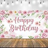 KatchOn, Pink Happy Birthday Banner - XtraLarge, 72x44 Inch | Pink Happy Birthday Backdrop for Girls | Pink Happy Birthday Decorations for Women | Happy Birthday Sign, Floral Birthday Decorations