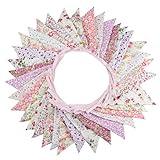 10M/32Ft Triangle Bunting Banner, 36 Pcs Cotton Fabric Flags Pennant Garlands for Birthday Party, Wedding, Baby Shower, Outdoor and Home Decorations (Pink)