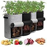 Homyhoo Potato Grow Bags with Flap 10 Gallon, 4 Pack Planter Pot with Handles and Harvest Window for Potato Tomato and Vegetables, Black and Gray