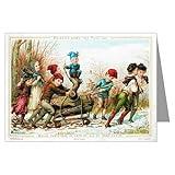 Eight 5x7 Vintage Holiday Greeting Cards In A Boxed Set Of Children Bringing Home A Yule Log, While Wishing You a Merry Cheerful Christmas