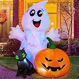COMIN Halloween Inflatable 5FT Ghost with Black Cat and Pumpkin, Built-in LEDs Blow Up Yard Decoration for Party Outdoor Yard Garden Lawn