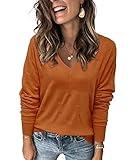 Arach&Cloz Women's Fall Tops 2024 Fashion Trendy V Neck Long Sleeve Shirts Knit Casual Pullover Sweater Clothes Red Caramel