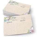 321Done 4x6 Floral Recipe Cards (Set of 50) - Thick Double Sided Premium Card Stock - Made in USA - Watercolor Flowers on Kraft Look, Large Notes From