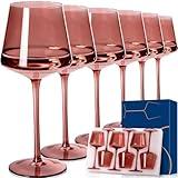 Cyrelwing Rose Wine Glasses Set of 6,18oz Rose Wine Glassware Gift Set for Wife & Mom-Colorful Hand Blown Glass Drinkware for Red White Wine