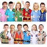 Jiuguva 12 Pcs Kids Pretend Play Costumes Firefighters Police Officers Astronauts Racers Unisex Cosplay Set(Classic)