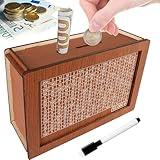 Cash Vault Wooden Savings Box, Adults Money Box with Counter for Savings Goal $10000, Piggy Bank for Adults Kids, Wooden Cash Box with Money Target and Numbers, Best Gift for Friends