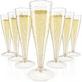 JOLLY CHEF 100 Pack Plastic Champagne Flutes Disposable 4.5 oz Gold Glitter Plastic Champagne Glasses Perfect for Wedding, Thanksgiving Day, Christmas