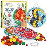 NATIONAL GEOGRAPHIC Kids Pom Poms Arts and Crafts Kit - Pom Pom Animals Toddler Craft Kit, Preschool Art, Toddler Crafts Ages 3-5, Crafts for Toddlers 2-4 Years, Pom Pom Pictures, Pom Pom Art