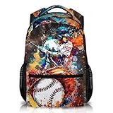 Homexzdiy Kids Backpack for Boys, Baseball Backpacks Gifts for Children Students, 17'' Lightweight Baseball Bookbag for Travel Elementary Middle School, Back to School Essentials Gifts