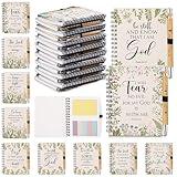 Engrowtic 10 Sets Christian Gift Bulk for Back to School Teacher Inspirational Scripture Religious Spiral Bible Notebook with Sticky Notes Ballpoint Pen Prayer Journal for Church Sunday School (White)
