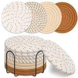 Mckanti Drink Coasters Set of 8, 4 Colors Absorbent Coasters for Drinks, Minimalist Cotton Woven Coaster for Living Room Decor, Tabletop Protection Suitable for Kinds of Cups, 4.3 Inches