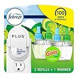 Febreze Plug In Air Freshener, Odor-Fighting Scented Oil Starter Kit, Air Fresheners for Home and Bathroom and Kitchen, Long Lasting for Strong Odors, Gain Original Scent, Warmer + 2 Refill