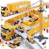 Kids Construction Toys, Construction Truck Toys Set w/Crane, Excavator, Forklift,Bulldozer,Dump Trucks,Cement Truck,Road Roller, Alloy Construction Vehicle Toys for 3 4 5 6 7 Years Old Boys Gifts