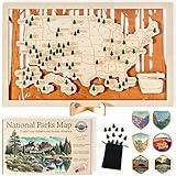 National Parks Map – USA Travel Tracker with Checklist, Pins & Stickers – Adventure Gift for Park Lovers, Couples & Families, Bucket List Wall Art Decor