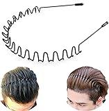 bodbop Metal Hair Band for Men Headband Women Bands Unisex Black Wavy Spring Outdoor Sports Headbands Men's Hoop Clips Accessories Simple Elastic Non Slip Head Headwear