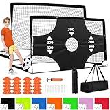 Fololicx Soccer Goals for Backyard, 2 of 6x4ft Kids Soccer Net Training Equipment Track Field Race Hurdles, Portable Pop Up Toddler Soccer Goal with Soccer Ball, Scoring Target Cloth, and Cones