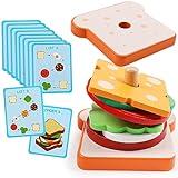 kizh Wooden Sandwich Sorting Stacking Toys Play Food Set for Toddlers Preschool Educational Montessori Toys Fine Motor Toys for Kids Boys Girls