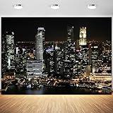 7x5ft City Backdrop Modern City Night View Skyscraper Urban Skyline Photography Background Birthday Party Banner Online Live Broadcast Video Wallpaper Photo Booth Props