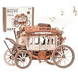 ROKR 3D Wooden Puzzles for Adults-Stagecoach Music Box Kit-DIY Wood Model Kits for Adults-Toy Gifts for Ages 14 and Up