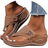 Amaon Outlet Sales-Clearance Wedge Sandals for Women Women's Flat Sandals Dressy Summer Womens Spring Shoes 2025 Wedges for Women 2025 Womens Beach Flip Flop Heels for Brown 8.5