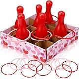 Wettarn Valentine Bottle Toss Game Valentine's Day Games Ring Toss Bottle with Pink Red Hearts Box 6 Plastic Bottles and 6 Throw Rings for Valentine's Day Party Backyard Outdoor Activity