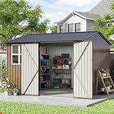 HOGYME 10x10 FT Outdoor Storage Shed, Large Metal Tool Sheds with Updated Frame Structure and Lockable Doors, Garden Shed for Backyard Garden Patio Lawn, Brown